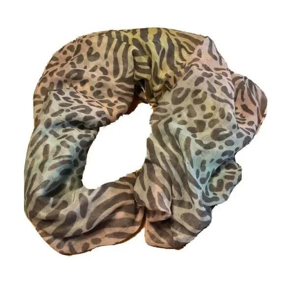 Vintage SCARF Shawl 19x68 Sheer Large Pastel Print Leopard Zebra Print Rectangle - Picture 3 of 4